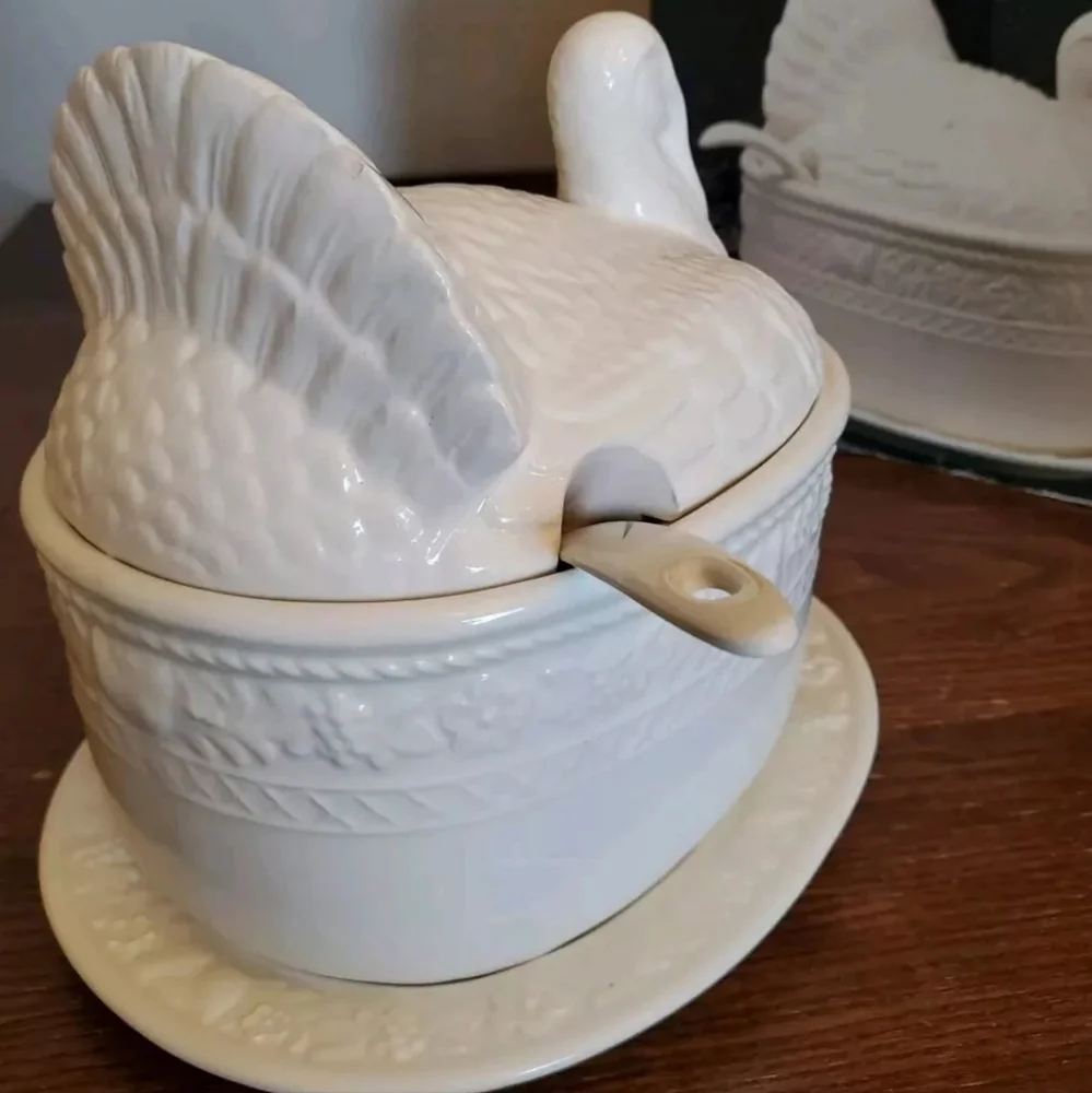 Vtg 4pc Himark 3qt Ceramic Soup Tureen Ches. Collection Japan Turkey Centerpiece - Picture 13 of 16